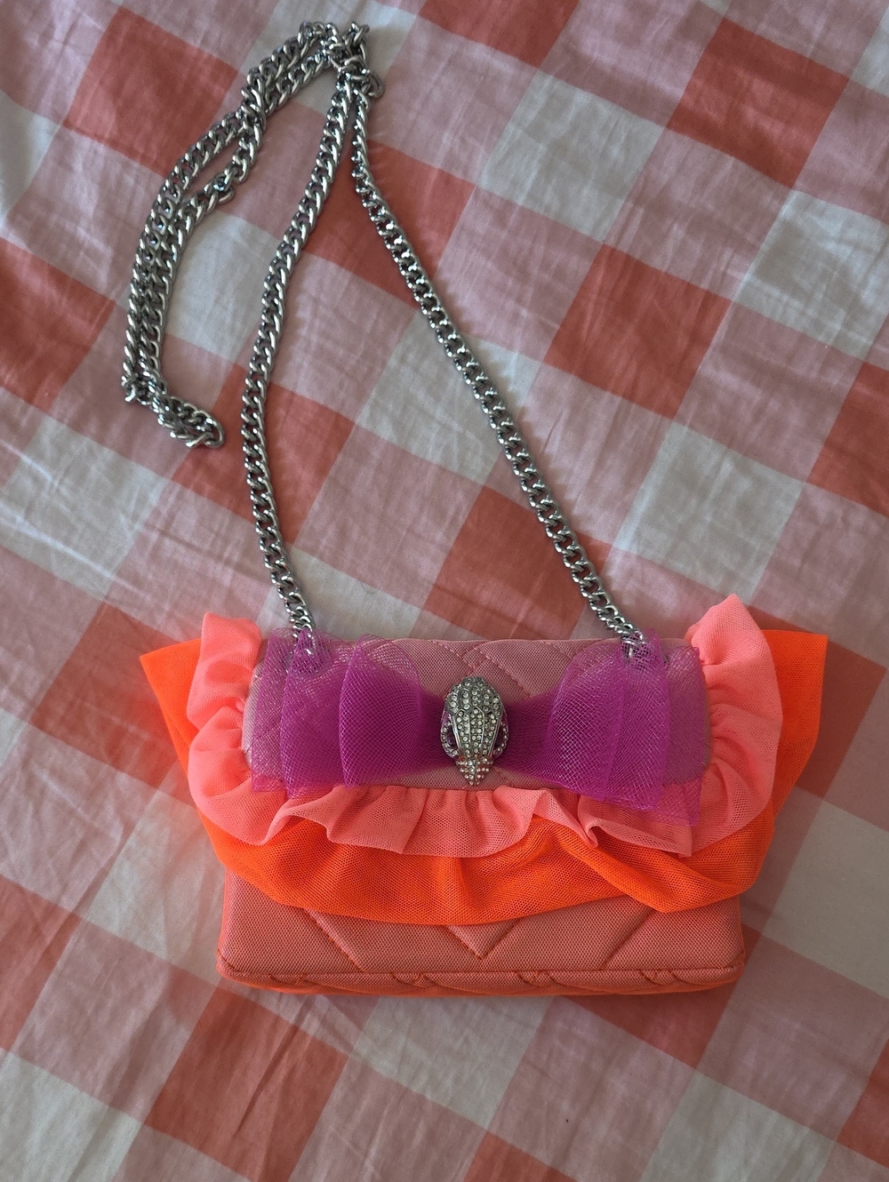 Kurt Geiger Pink and Orange Ruffled Chain Crossbody Bag